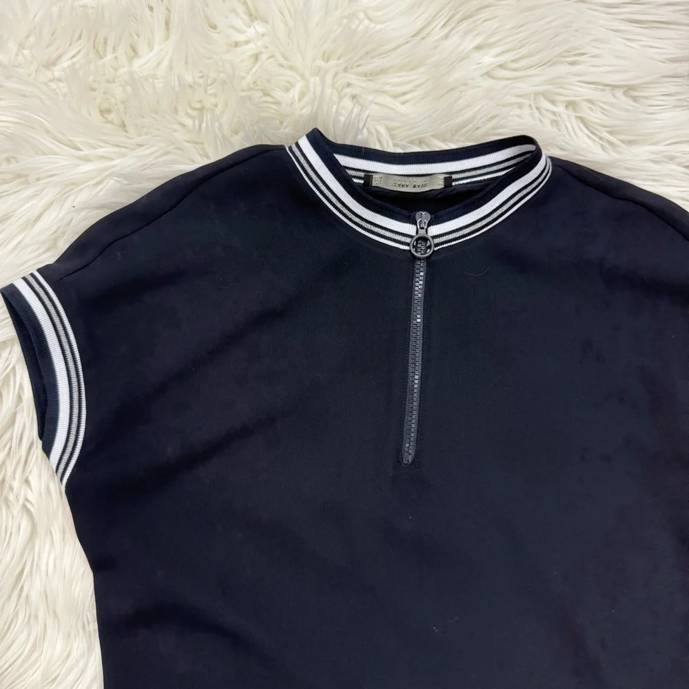 Zara Navy Short Sleeve Dress with White Trim - Picture 7 of 10